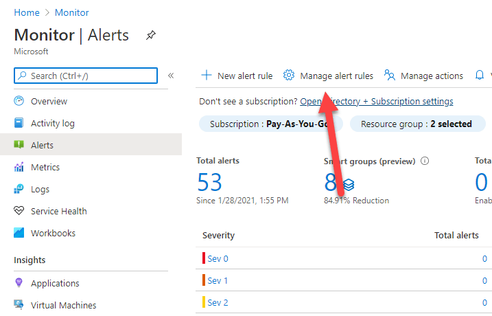Azure Monitor Manage alert rules